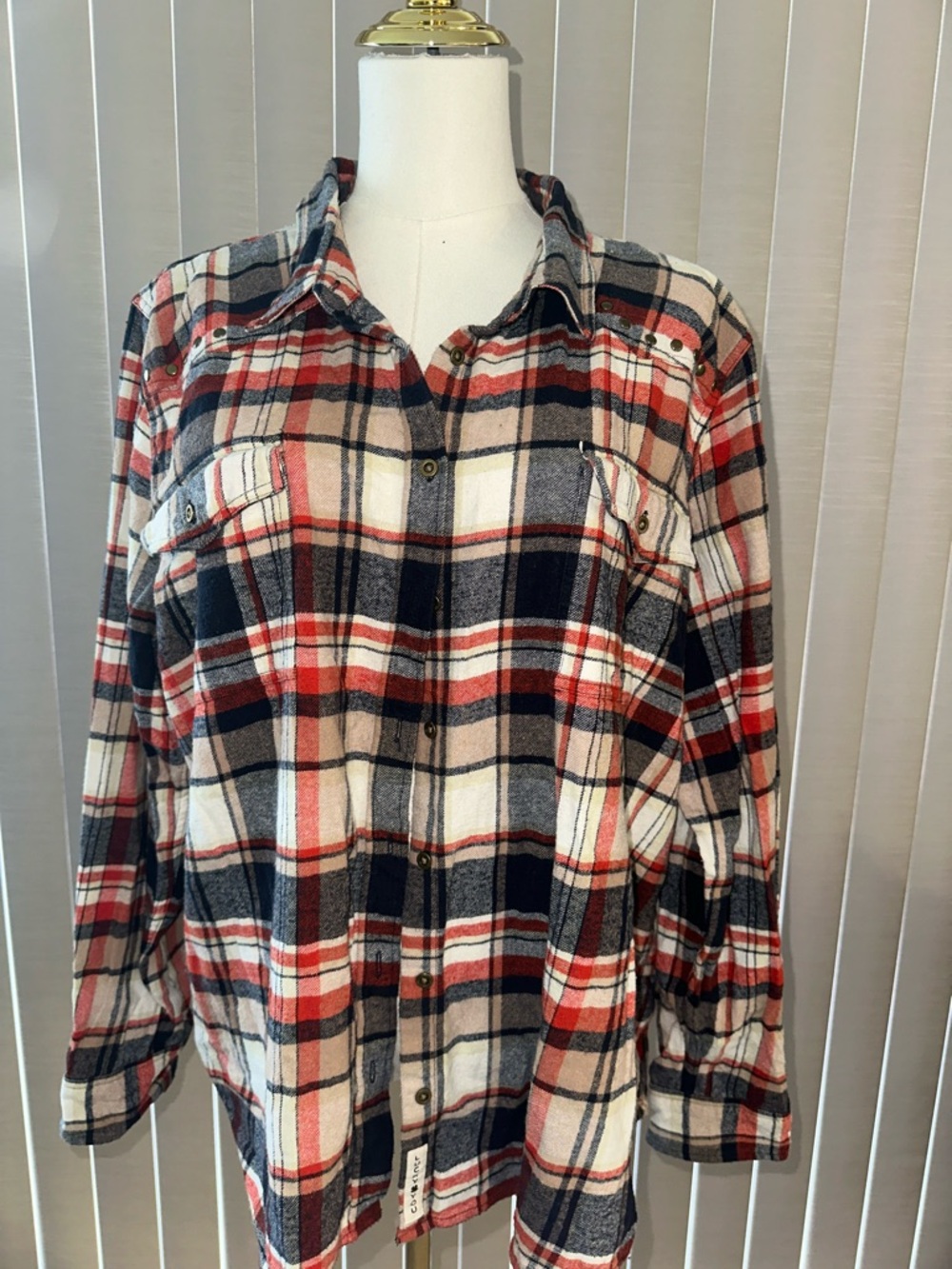 Lucky Brand Plaid Button-Down Shirt in Red, Navy & Cream